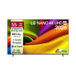 LG AI NANO NU87 139 cm (55 inch) Ultra HD (4K) LED Smart WebOS TV 2026 Edition with NANO Detail Enhancer, HDR10 Pro, 4K Super Upscaling Alpha7 AI Processor 4K Gen9, Dolby Atmos, AI Sound Pro (9.1.2 ch), Multi AI (Google Gemini & MS Copilot), Linear Flow Design, 60Hz VRR, 5 Years OS upgrade, Secured by LG Shield, LG Channels (55NU870BPLA)