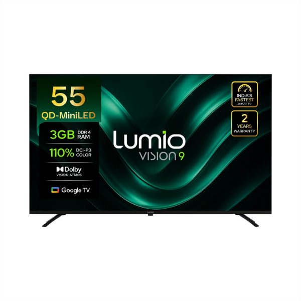 Lumio Vision 9 139 cm (55 inch) Ultra HD (4K) Mini LED Smart Google TV 2025 Edition with 4K HDR Dolby Vision + Atmos 1000+ MiniLEDs and 900 Nits Peak Brightness Over 100% Colour India’s Fastest Smart TV* with 3GB RAM (EPIC1-ADSG)