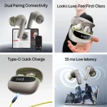 Navo Buds Z1 w/ Digital Display, 72H Playtime, 4Mic ENC, Dual Pairing, Hi-Bass Bluetooth Headset (Spring Beige, True Wireless) - Image 2