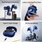 Number Navo Buds Z1 w/ Digital Display, 72H Playtime, 4Mic ENC, Dual Pairing, Hi-Bass Bluetooth Headset (Winter Blue, True Wireless) - Image 3